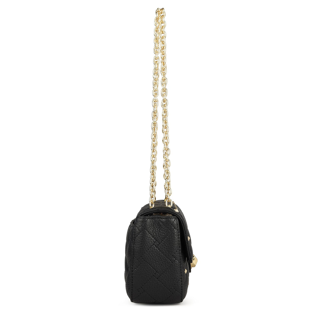 Small Quilting Leather Shoulder Bag - Black
