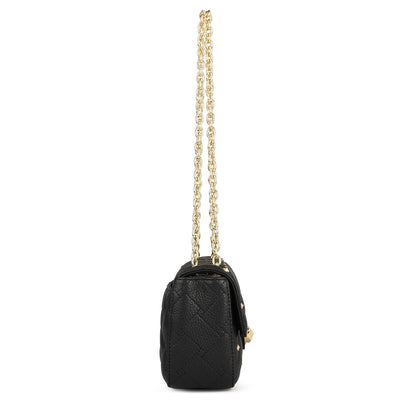Small Quilting Leather Shoulder Bag - Black