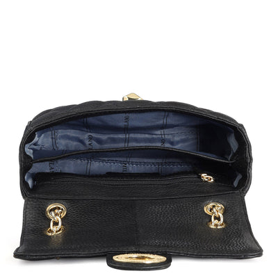 Small Quilting Leather Shoulder Bag - Black