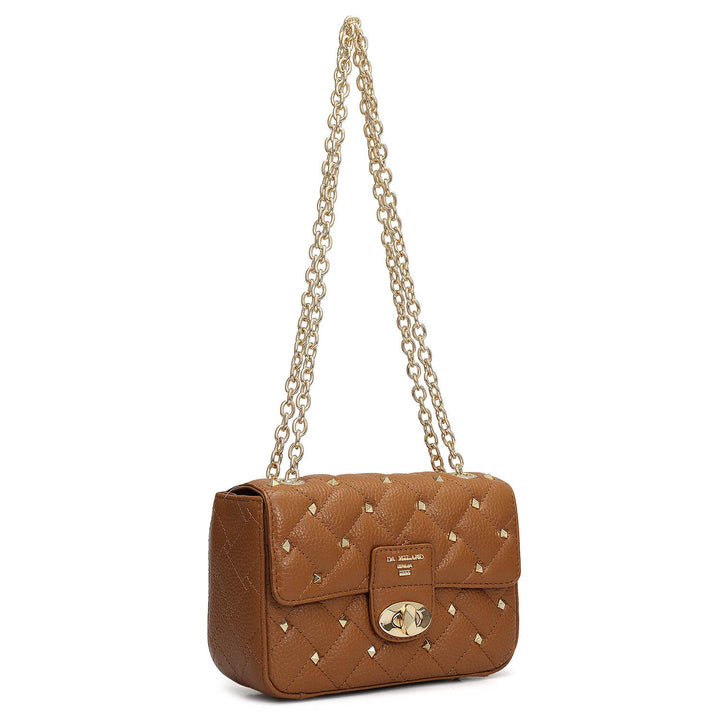 Small Quilting Leather Shoulder Bag - Caramel