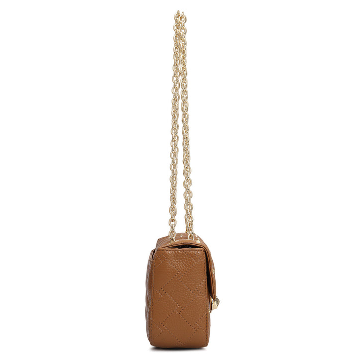 Small Quilting Leather Shoulder Bag - Caramel