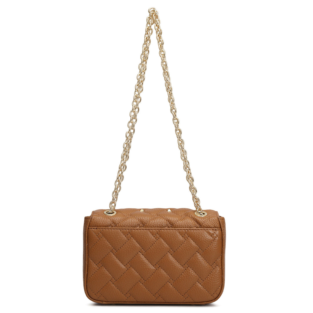 Small Quilting Leather Shoulder Bag - Caramel