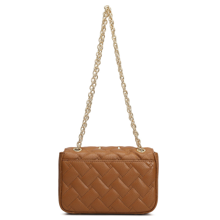 Small Quilting Leather Shoulder Bag - Caramel