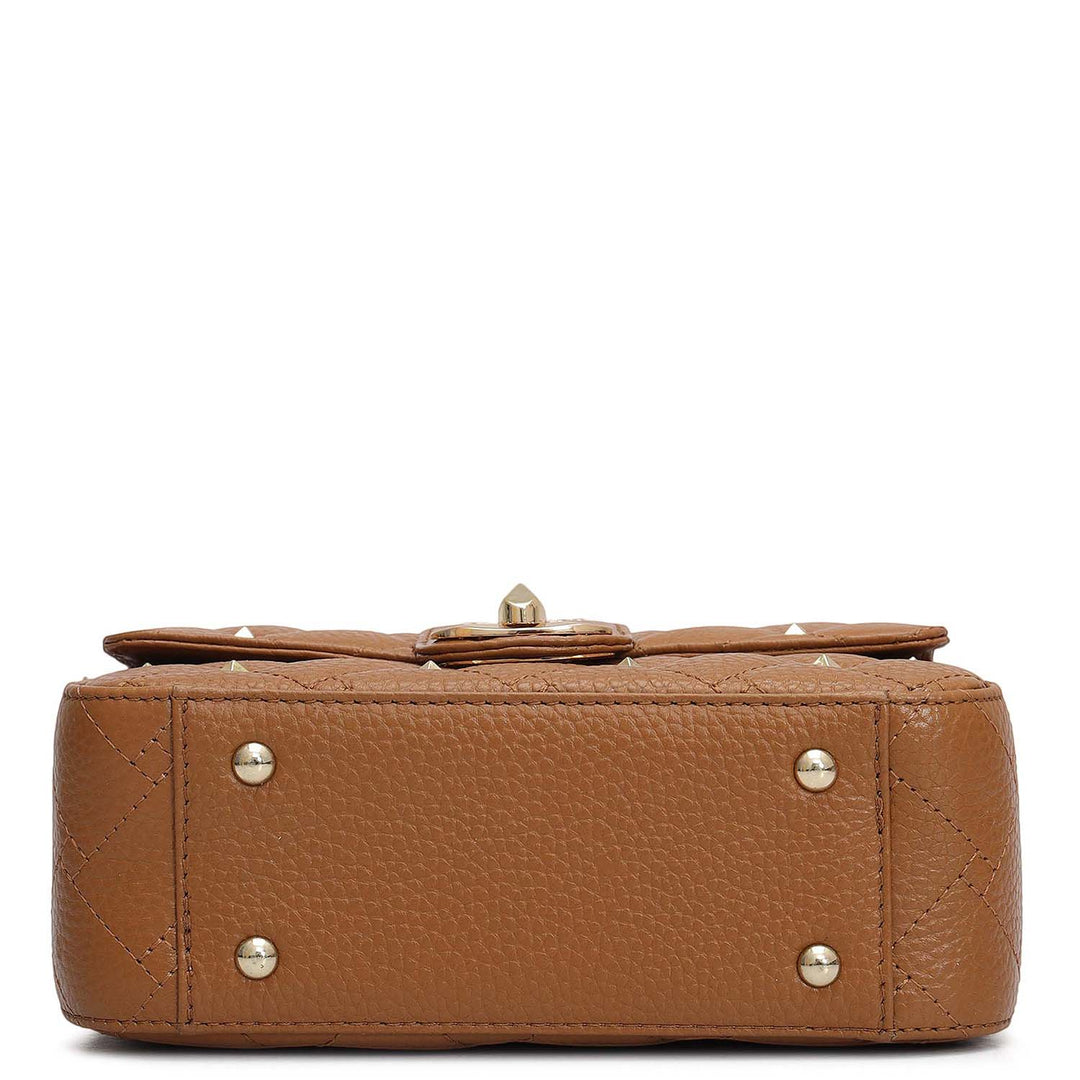 Small Quilting Leather Shoulder Bag - Caramel