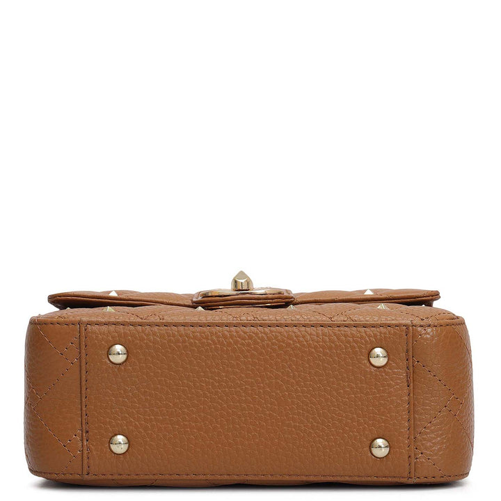Small Quilting Leather Shoulder Bag - Caramel