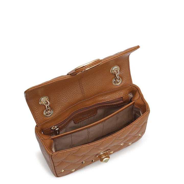 Small Quilting Leather Shoulder Bag - Caramel