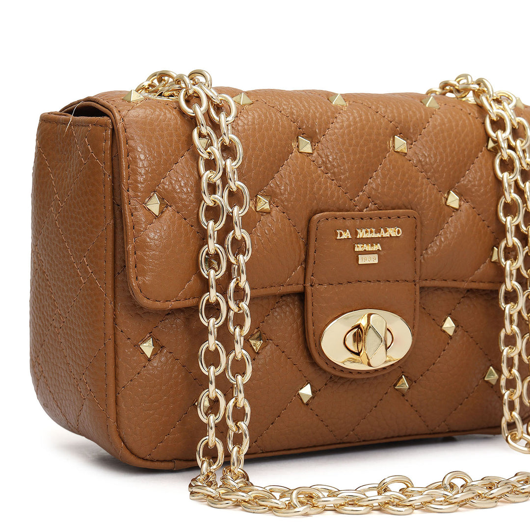 Small Quilting Leather Shoulder Bag - Caramel
