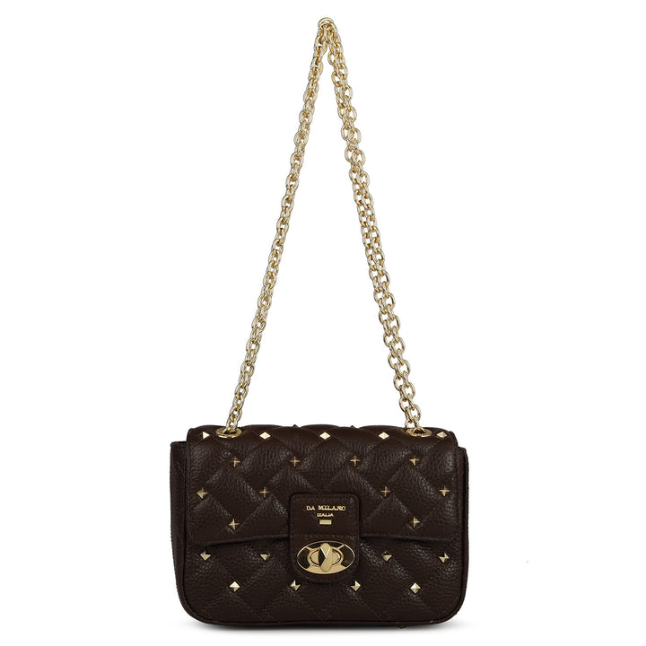 Small Quilting Leather Shoulder Bag - Chocolate