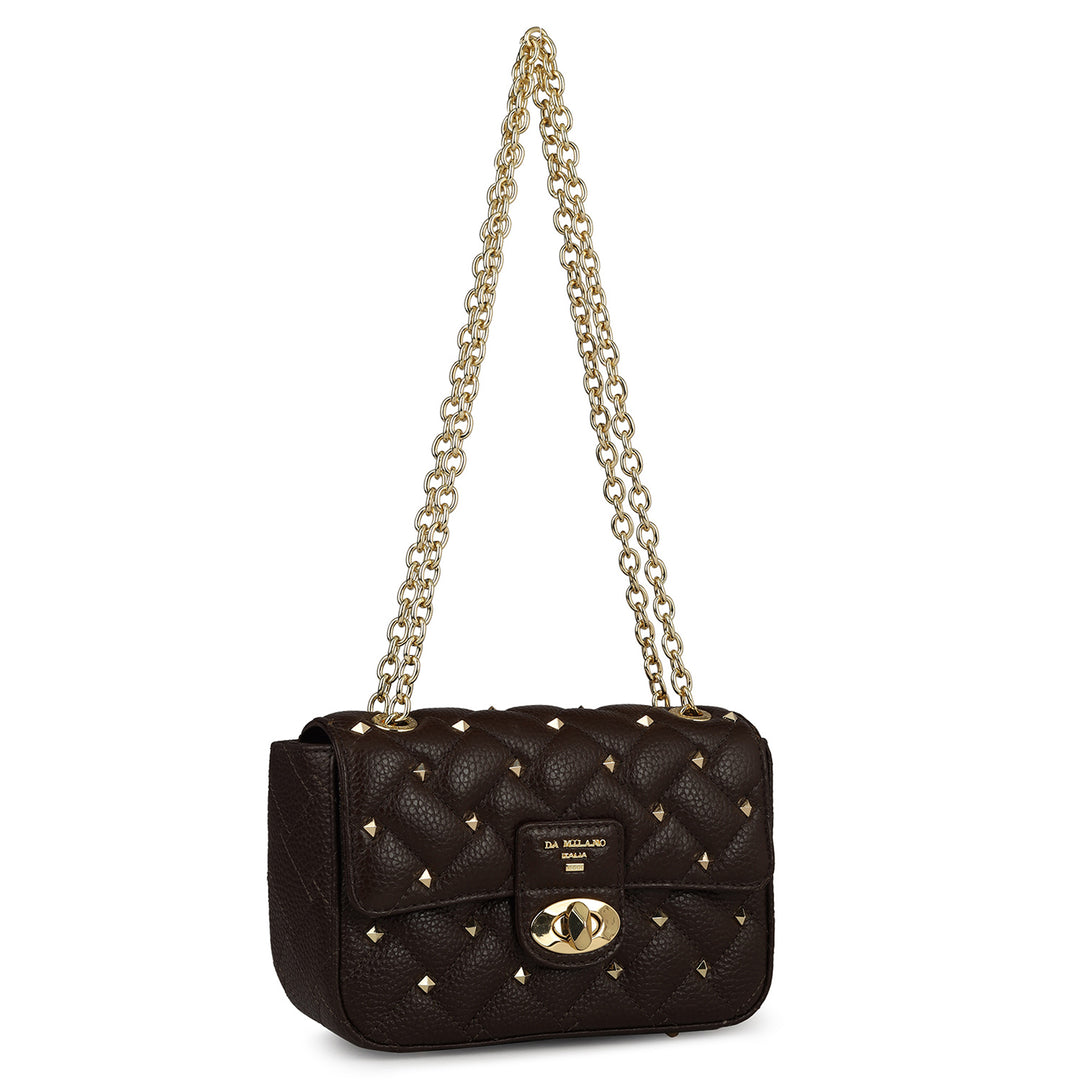 Small Quilting Leather Shoulder Bag - Chocolate