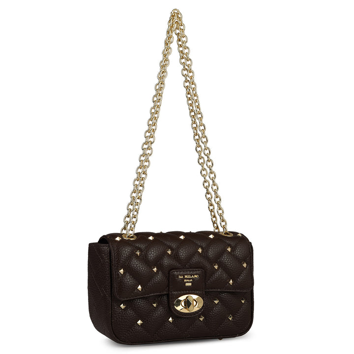 Small Quilting Leather Shoulder Bag - Chocolate