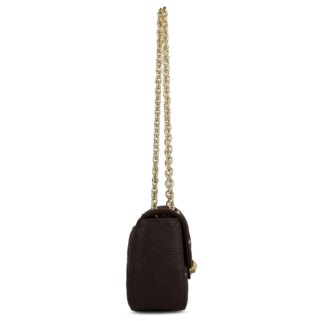 Small Quilting Leather Shoulder Bag - Chocolate
