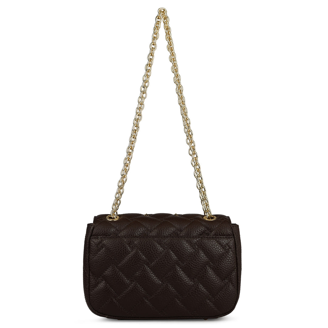 Small Quilting Leather Shoulder Bag - Chocolate