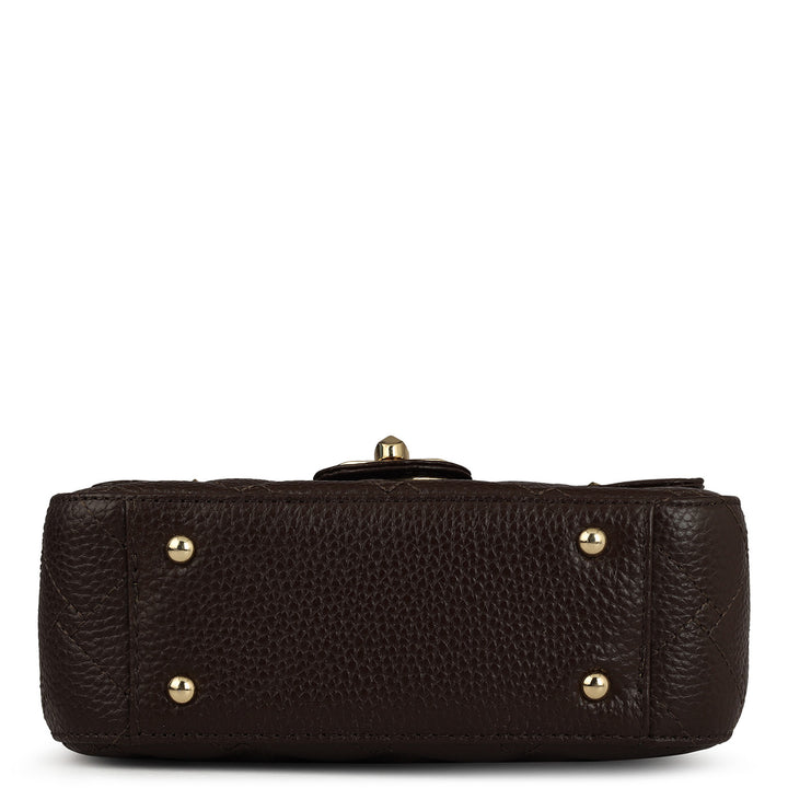 Small Quilting Leather Shoulder Bag - Chocolate