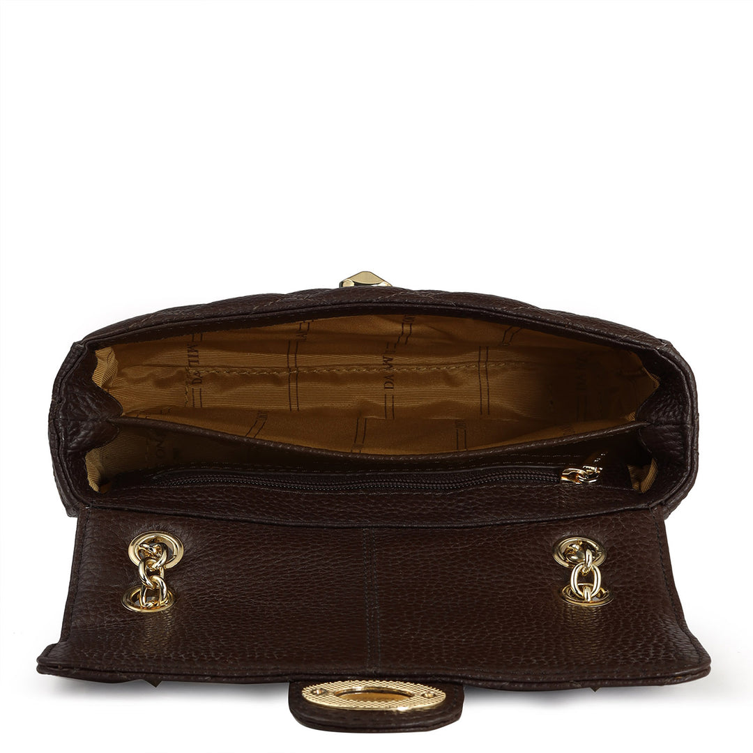 Small Quilting Leather Shoulder Bag - Chocolate