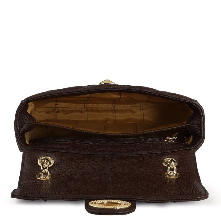 Small Quilting Leather Shoulder Bag - Chocolate