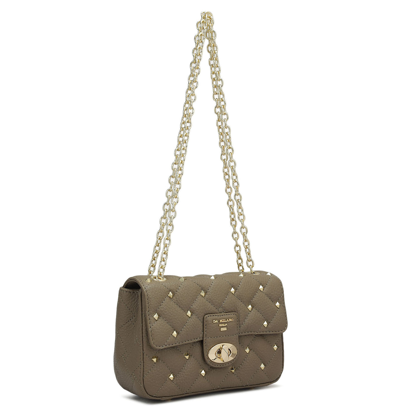 Small Quilting Leather Shoulder Bag - Greyish Taupe