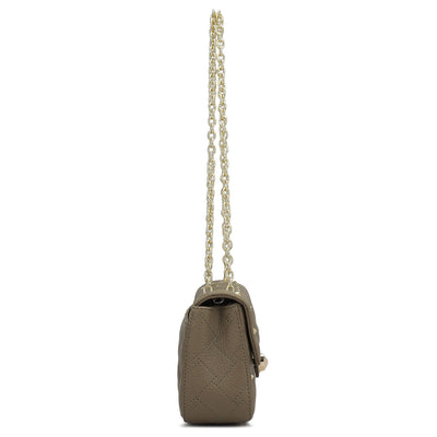Small Quilting Leather Shoulder Bag - Greyish Taupe