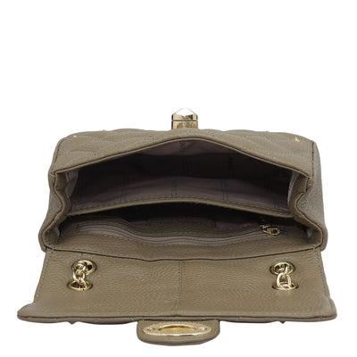 Small Quilting Leather Shoulder Bag - Greyish Taupe