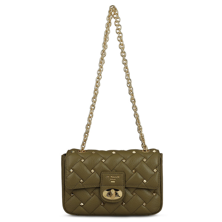 Small Quilting Leather Shoulder Bag - Olive