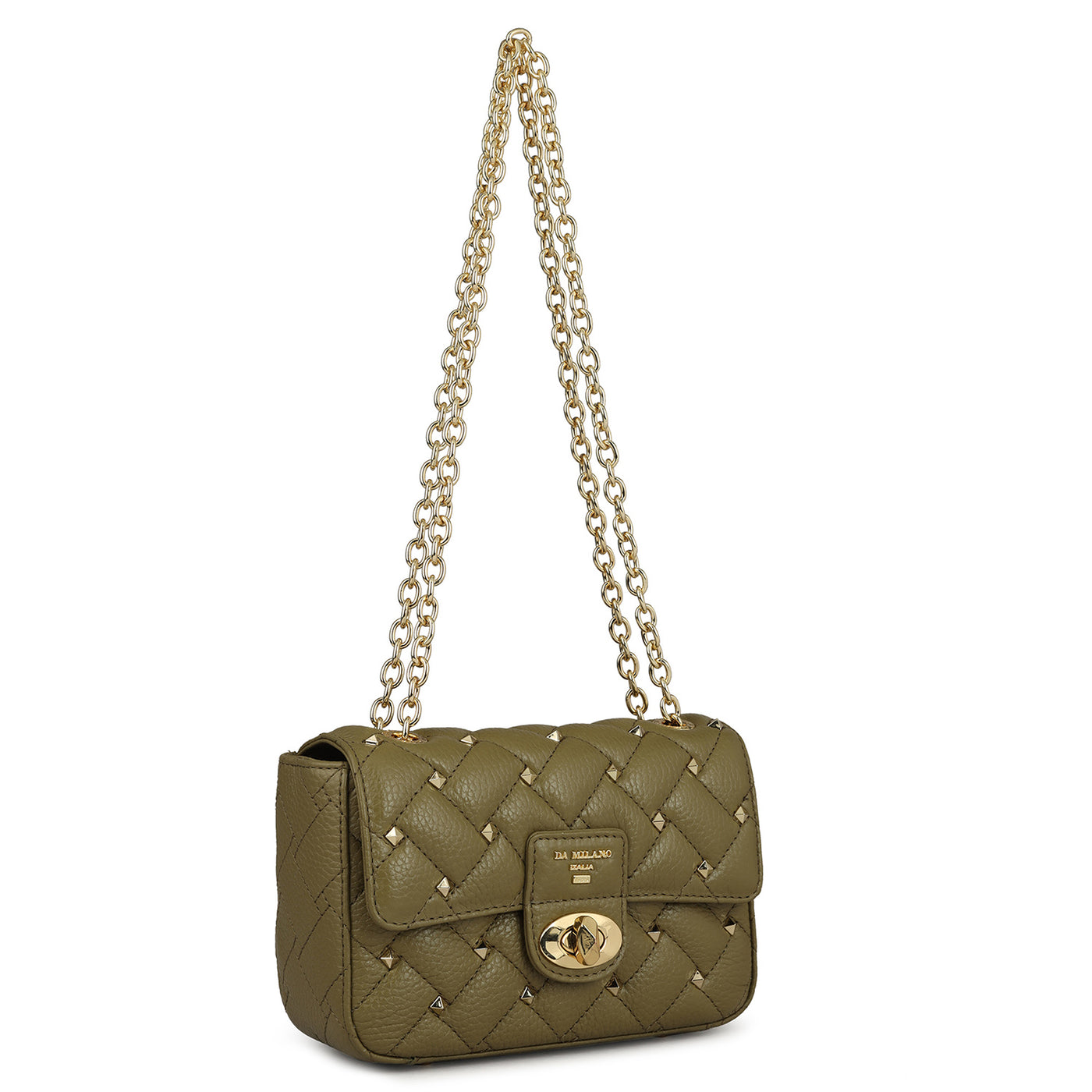 Small Quilting Leather Shoulder Bag - Olive