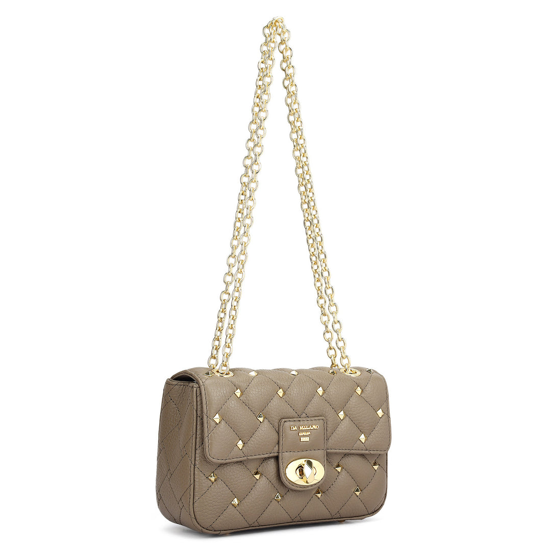 Small Quilting Leather Shoulder Bag - Smoke Grey