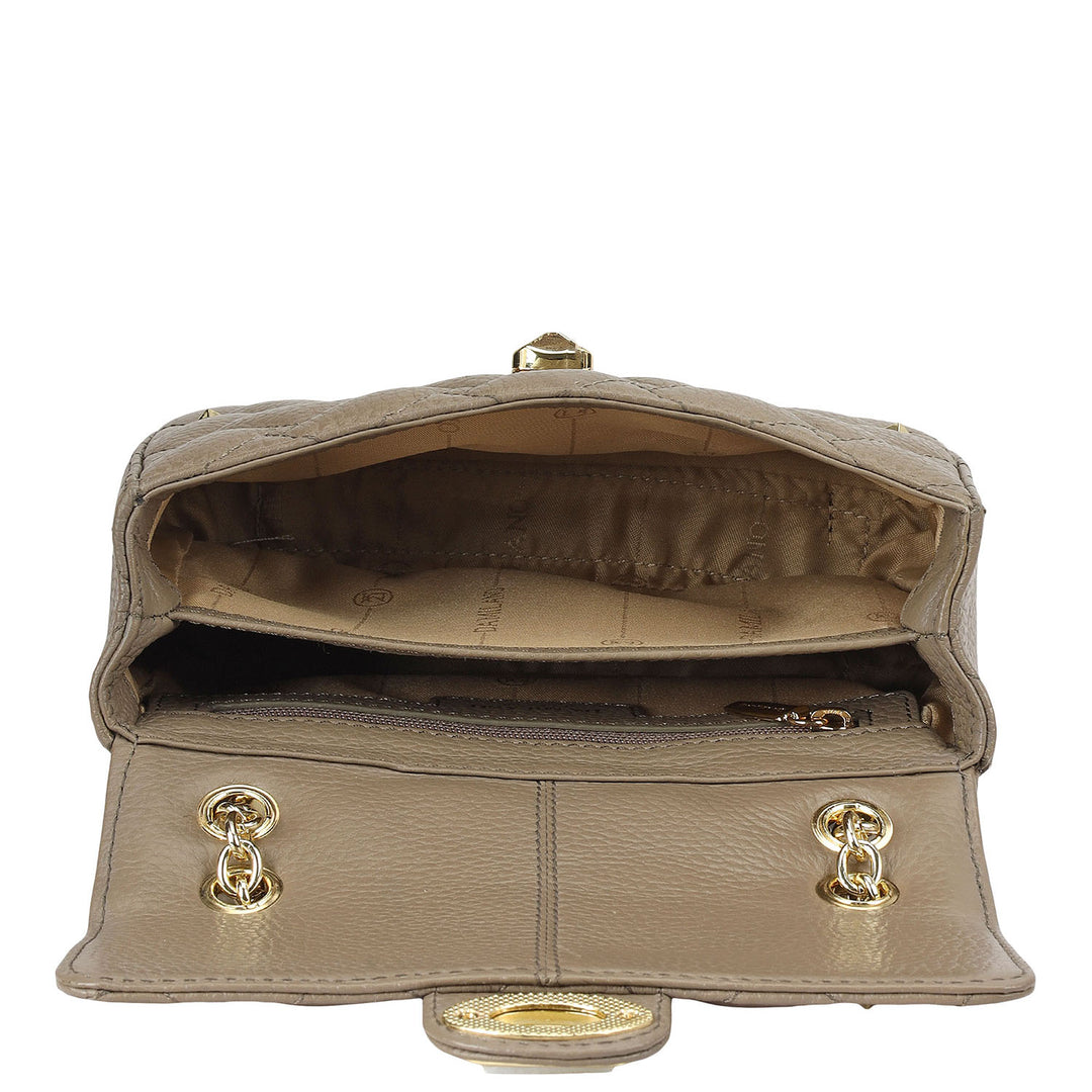 Small Quilting Leather Shoulder Bag - Smoke Grey