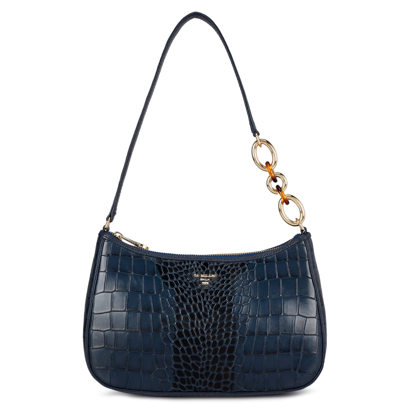 Small Croco Leather Baguette - Navy