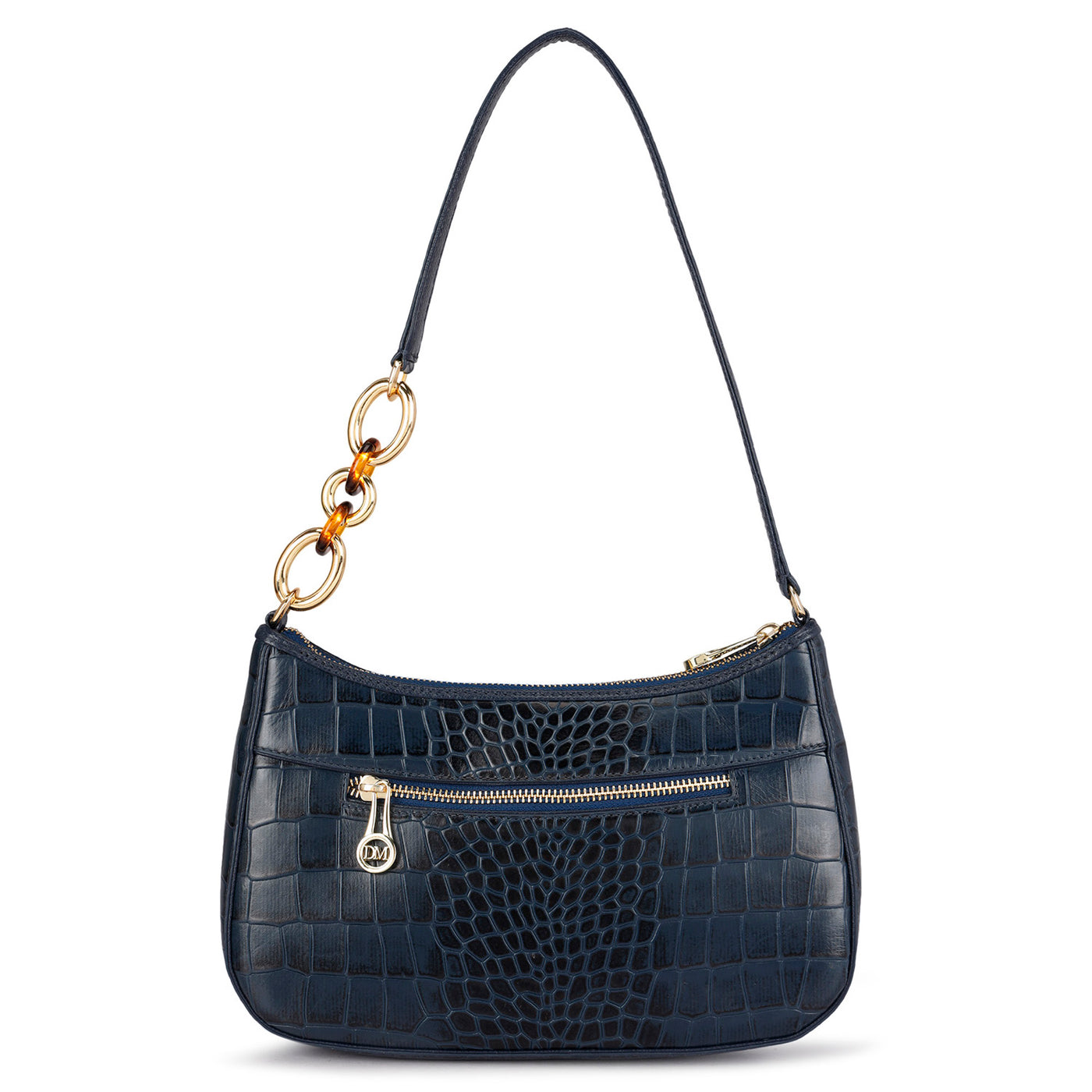 Small Croco Leather Baguette - Navy