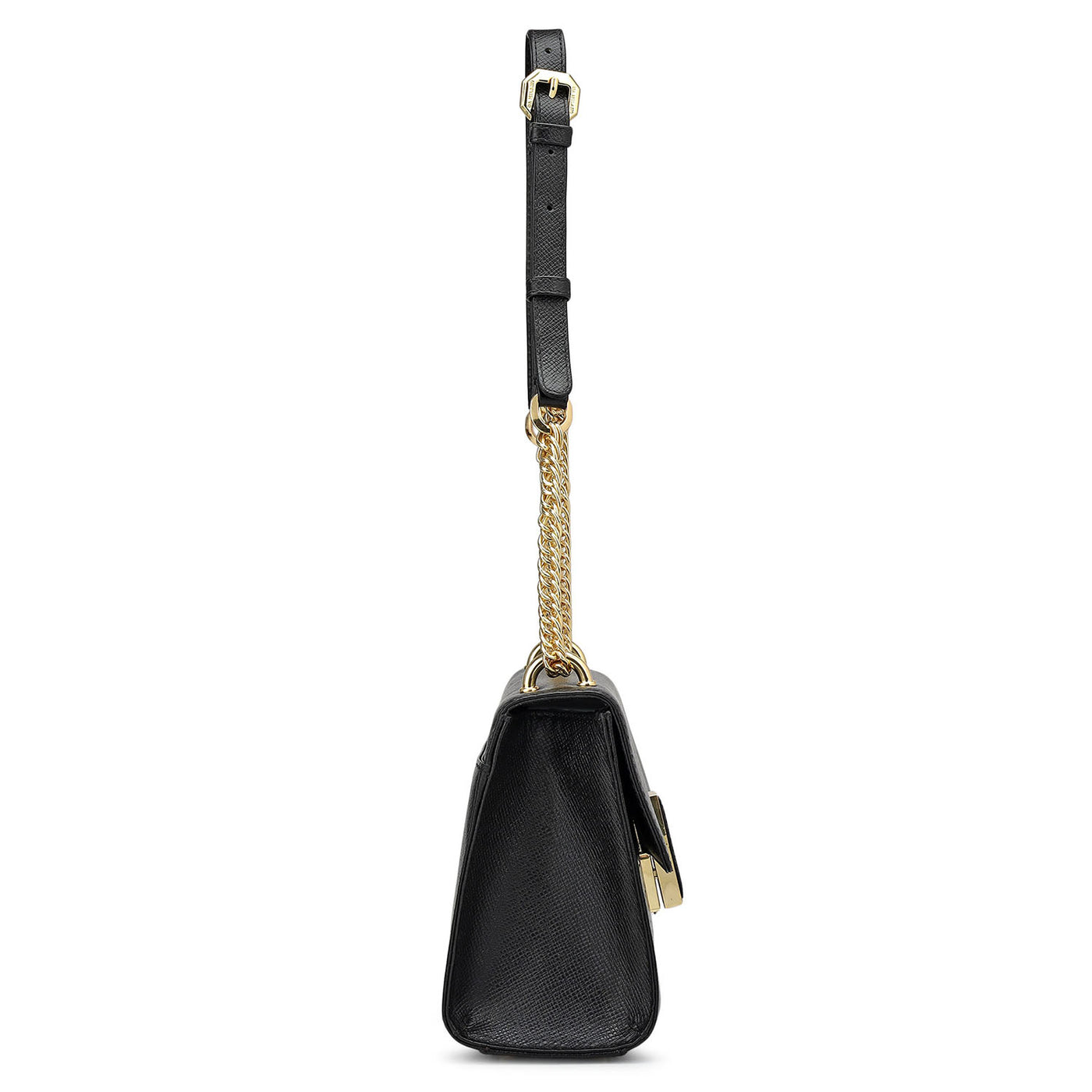 Small Franzy Croco Leather Shoulder Bag - Black