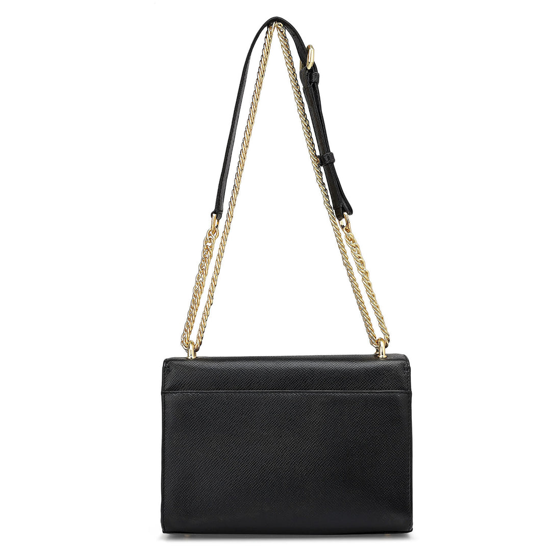 Small Franzy Croco Leather Shoulder Bag - Black