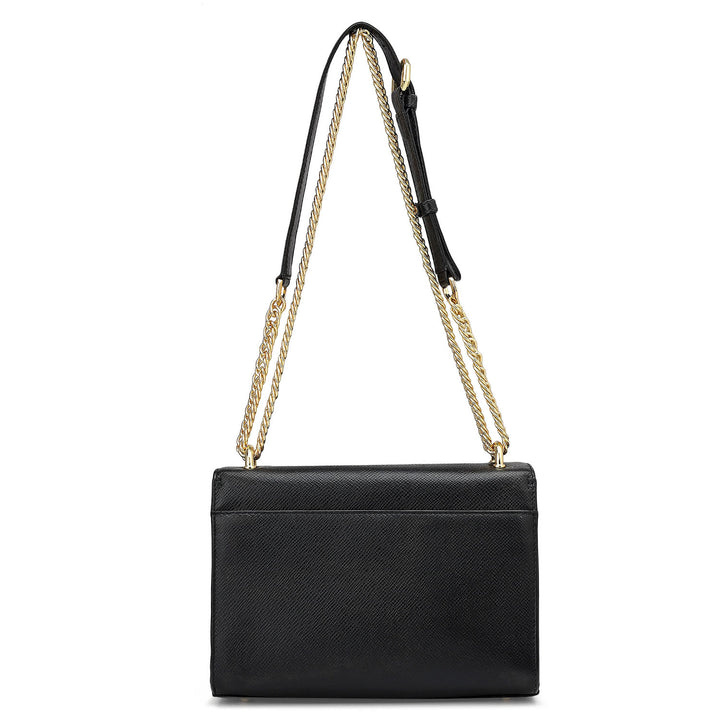 Small Franzy Croco Leather Shoulder Bag - Black