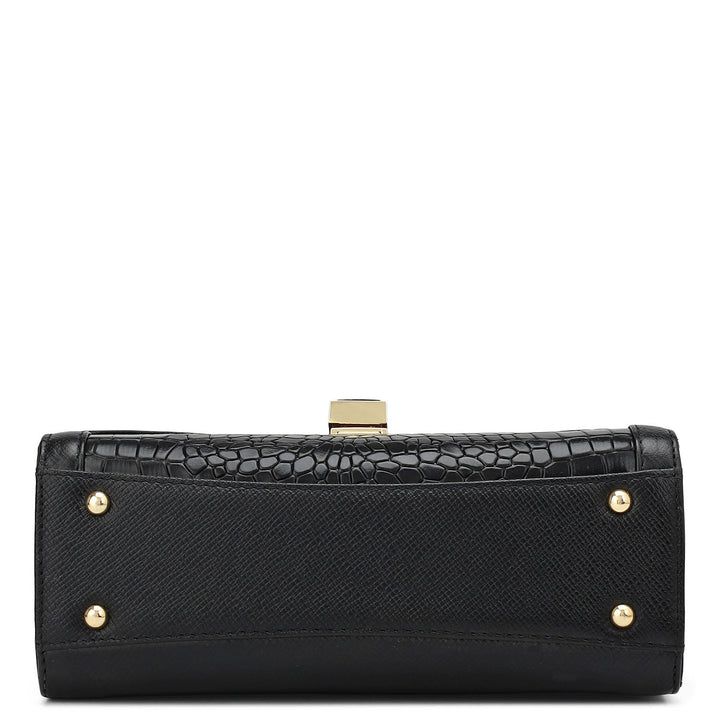 Small Franzy Croco Leather Shoulder Bag - Black