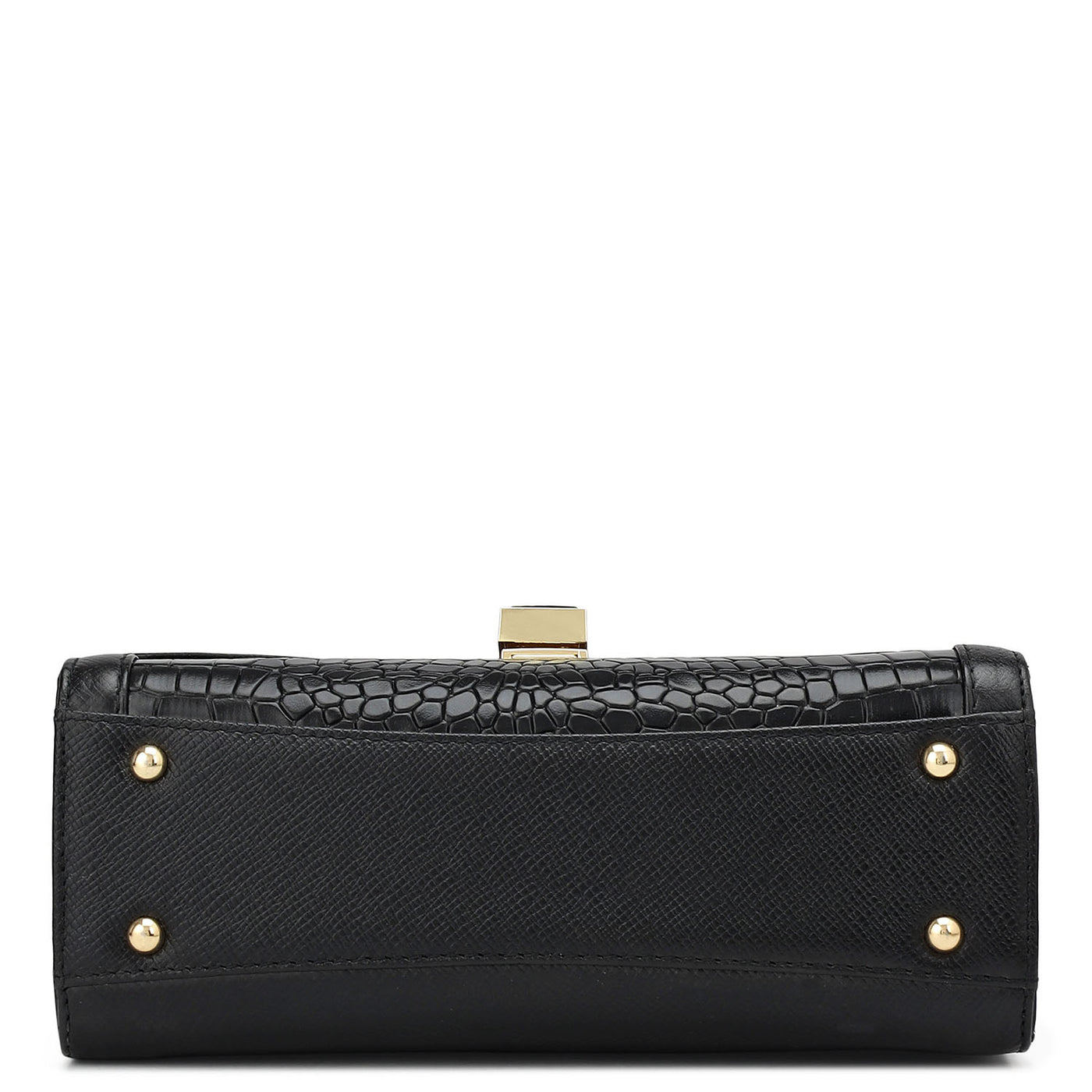 Small Franzy Croco Leather Shoulder Bag - Black
