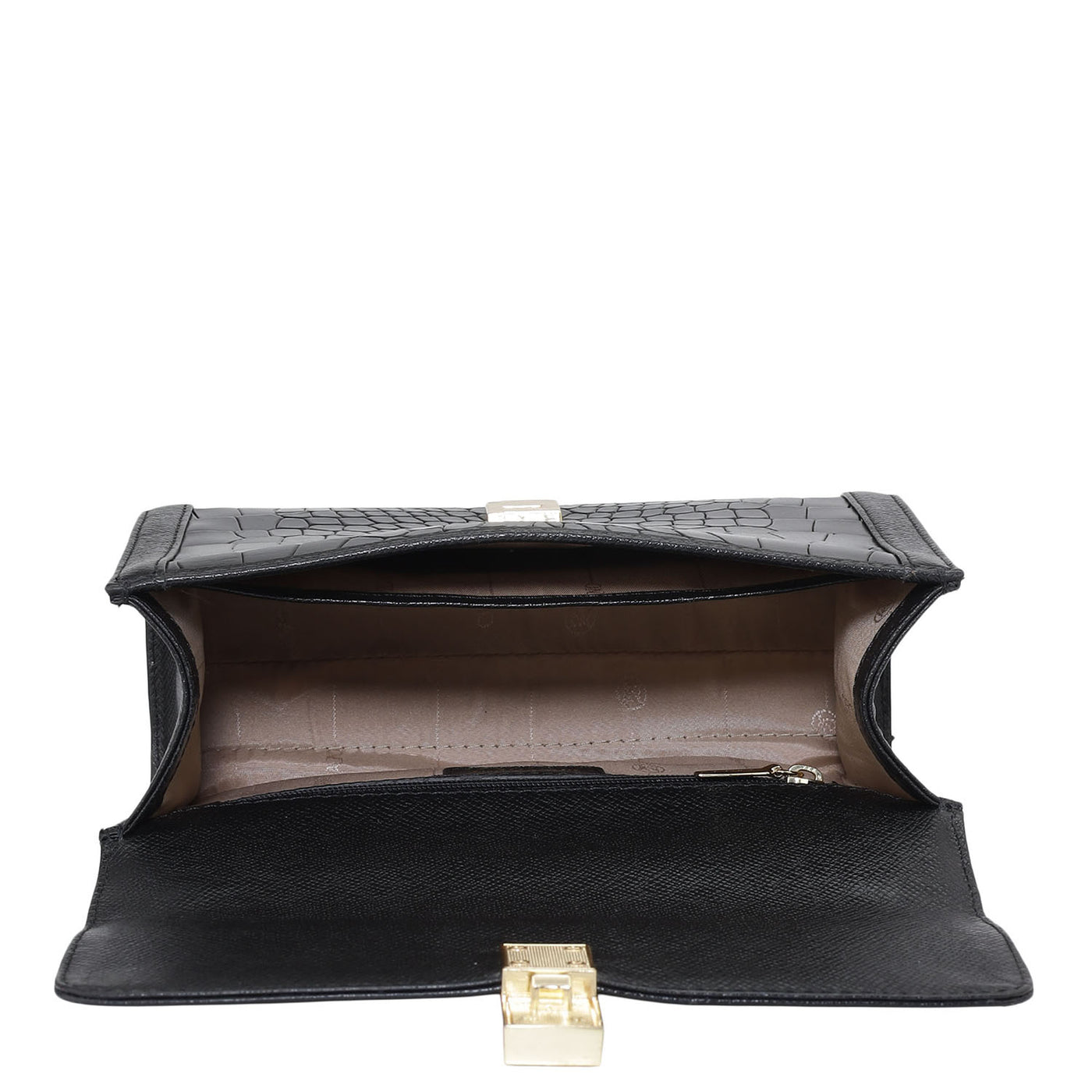 Small Franzy Croco Leather Shoulder Bag - Black