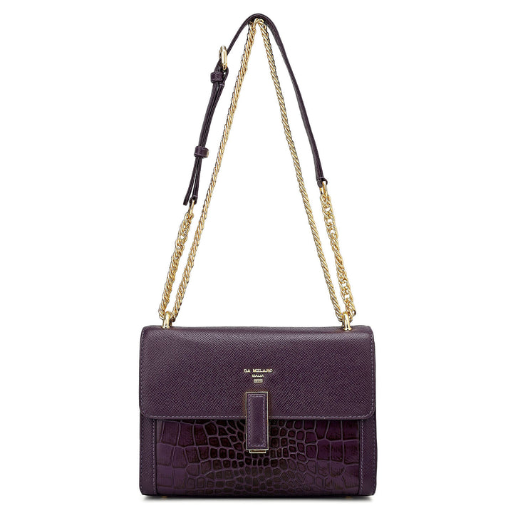 Small Franzy Croco Leather Shoulder Bag - Grapevine