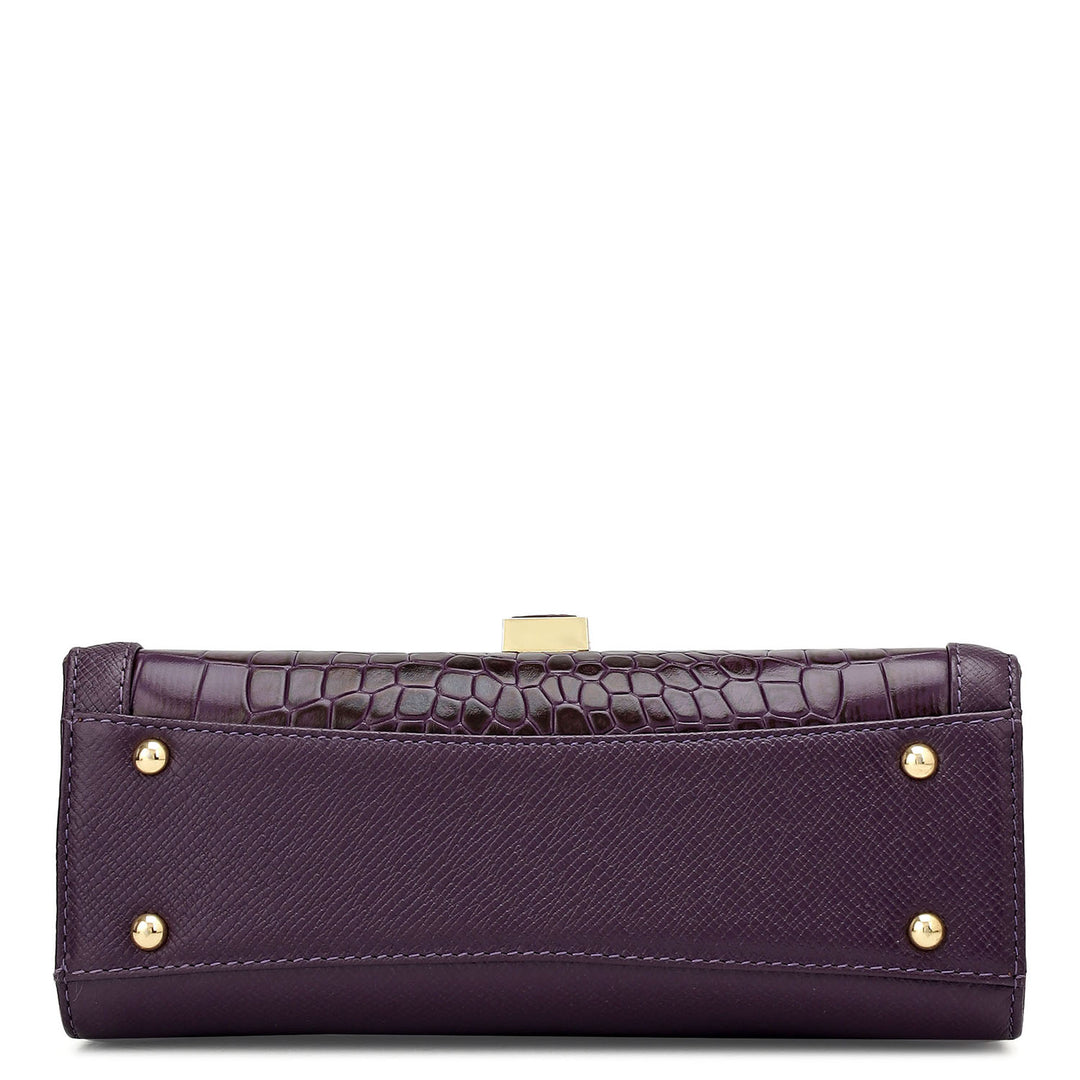 Small Franzy Croco Leather Shoulder Bag - Grapevine