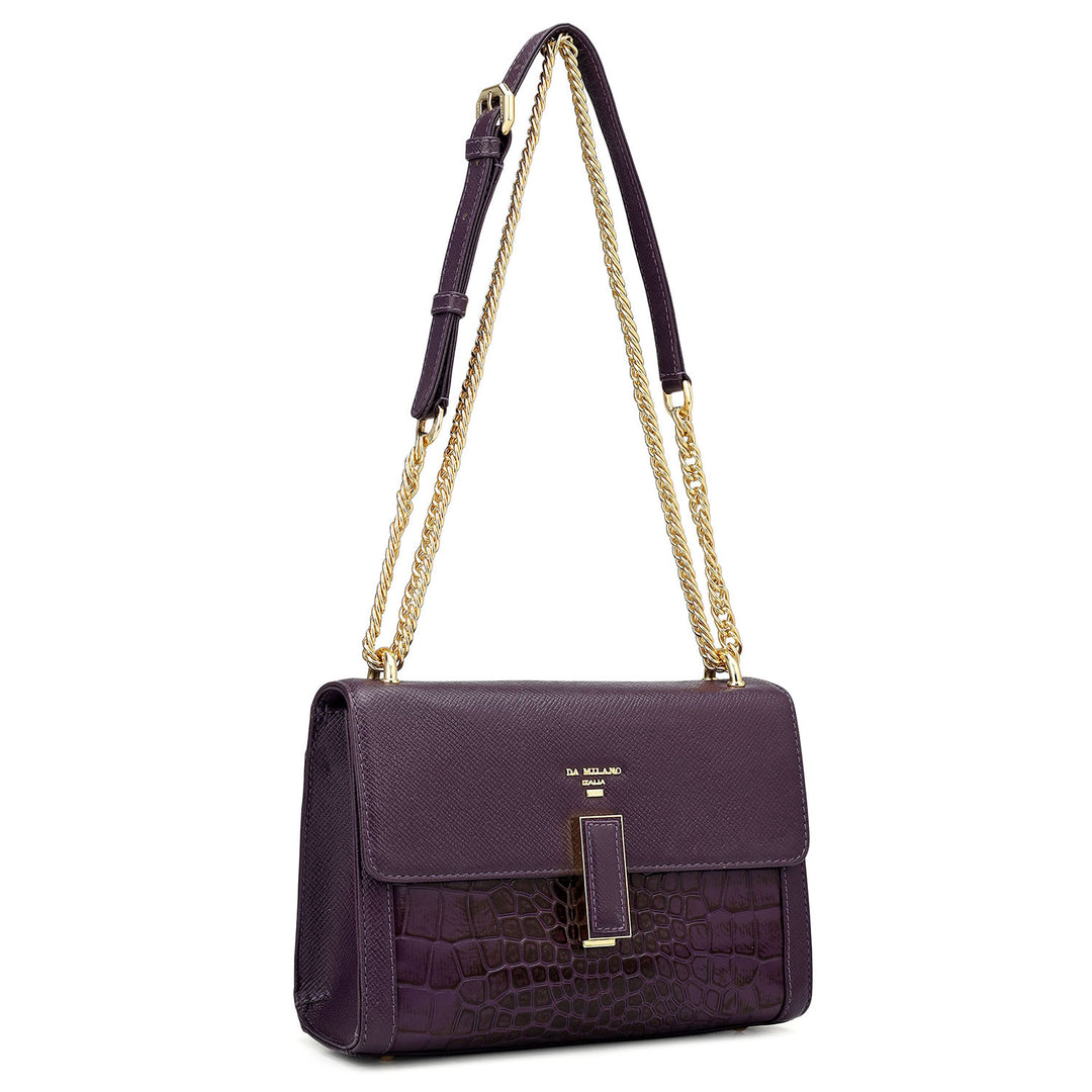 Small Franzy Croco Leather Shoulder Bag - Grapevine