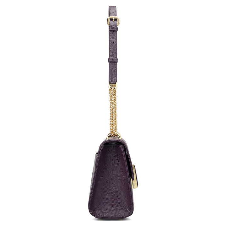Small Franzy Croco Leather Shoulder Bag - Grapevine