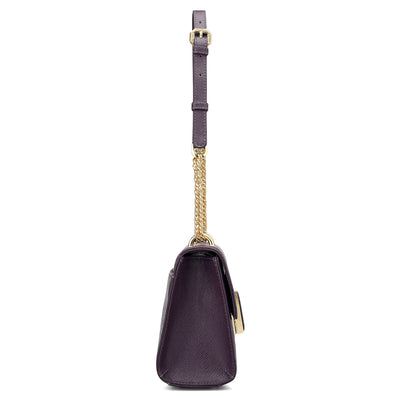 Small Franzy Croco Leather Shoulder Bag - Grapevine