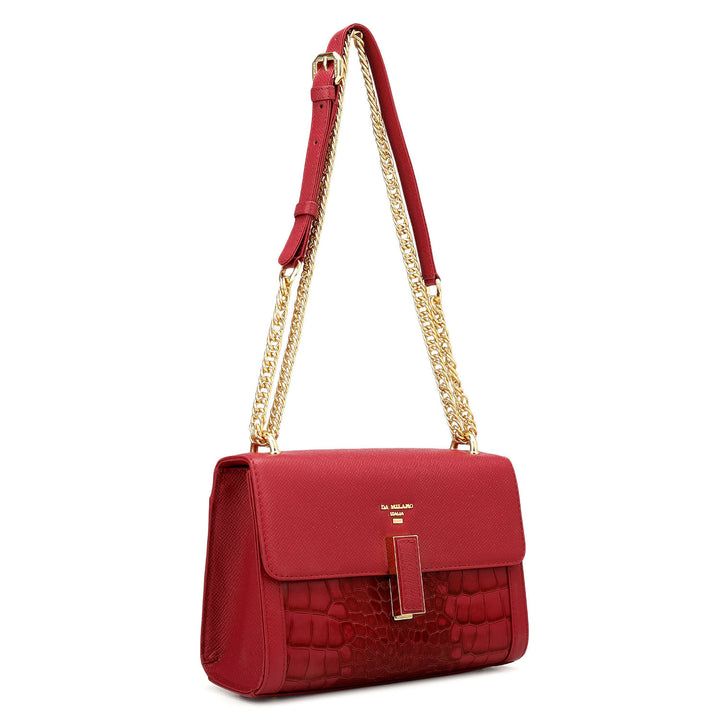 Small Franzy Croco Leather Shoulder Bag - Plumberry