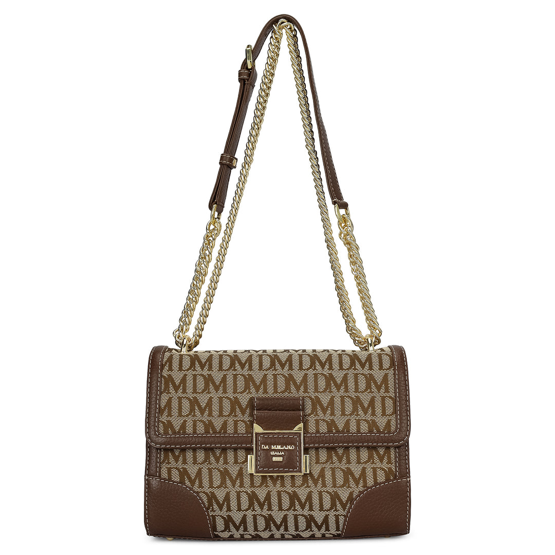 Small Canvas Wax Leather Shoulder Bag - Beige & Espresso