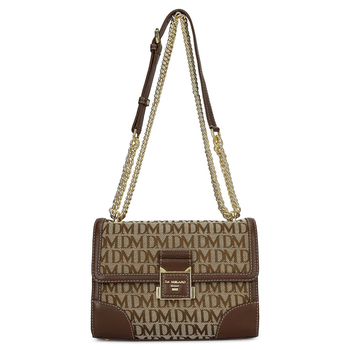 Small Canvas Wax Leather Shoulder Bag - Beige & Espresso