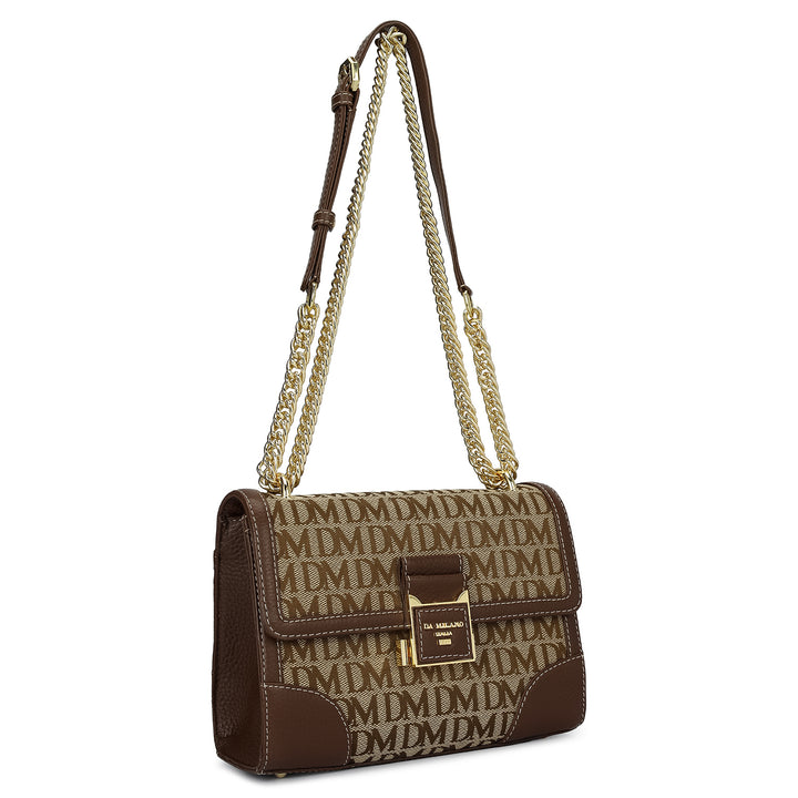 Small Canvas Wax Leather Shoulder Bag - Beige & Espresso