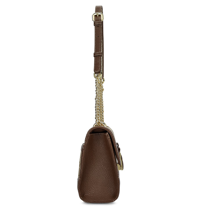 Small Canvas Wax Leather Shoulder Bag - Beige & Espresso