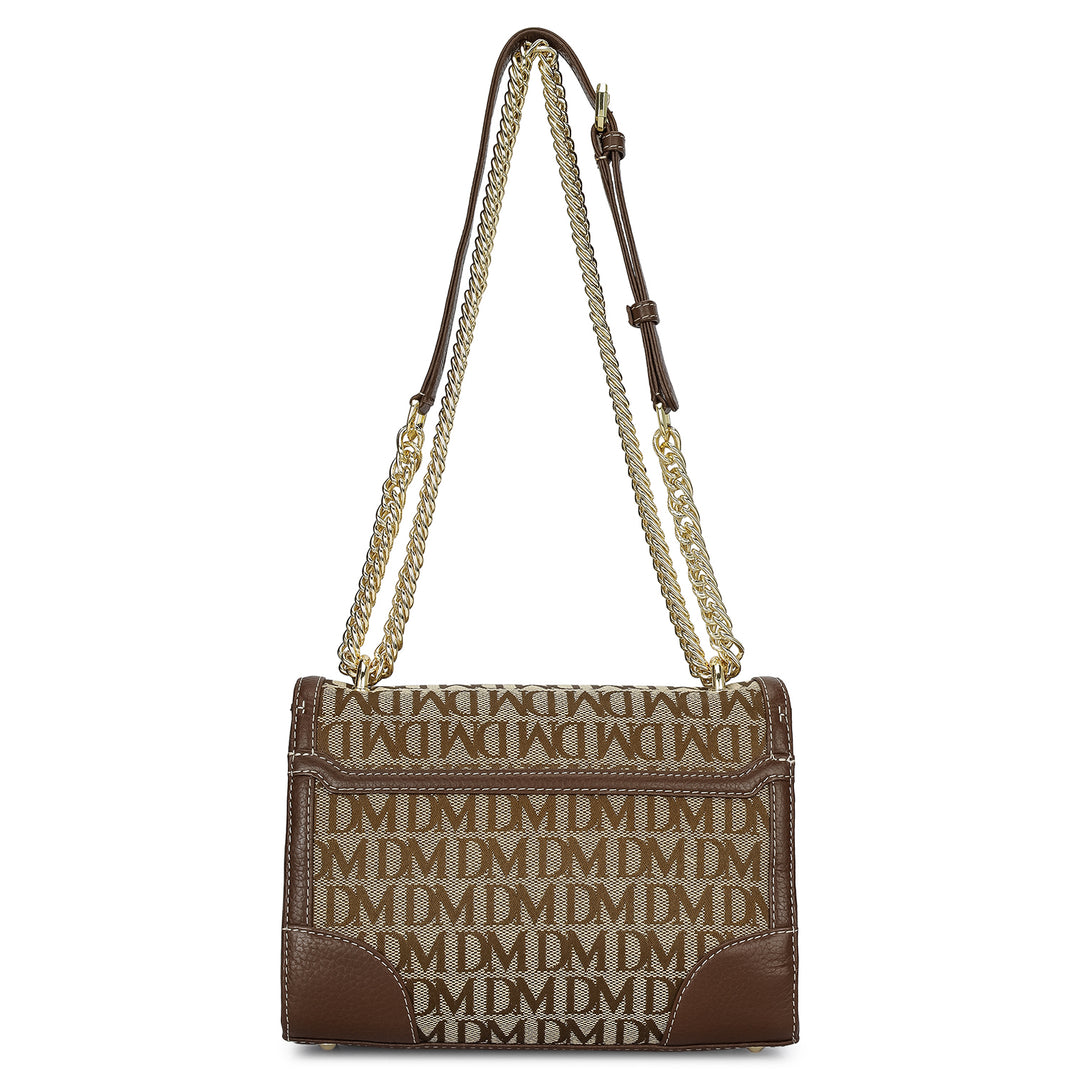 Small Canvas Wax Leather Shoulder Bag - Beige & Espresso