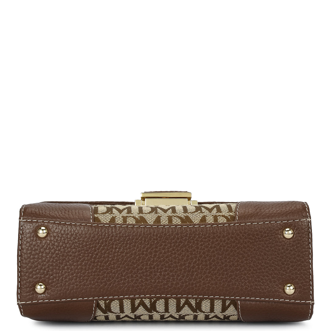 Small Canvas Wax Leather Shoulder Bag - Beige & Espresso