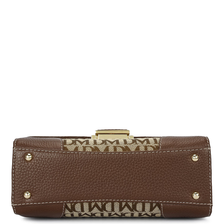 Small Canvas Wax Leather Shoulder Bag - Beige & Espresso