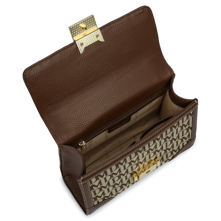 Small Canvas Wax Leather Shoulder Bag - Beige & Espresso