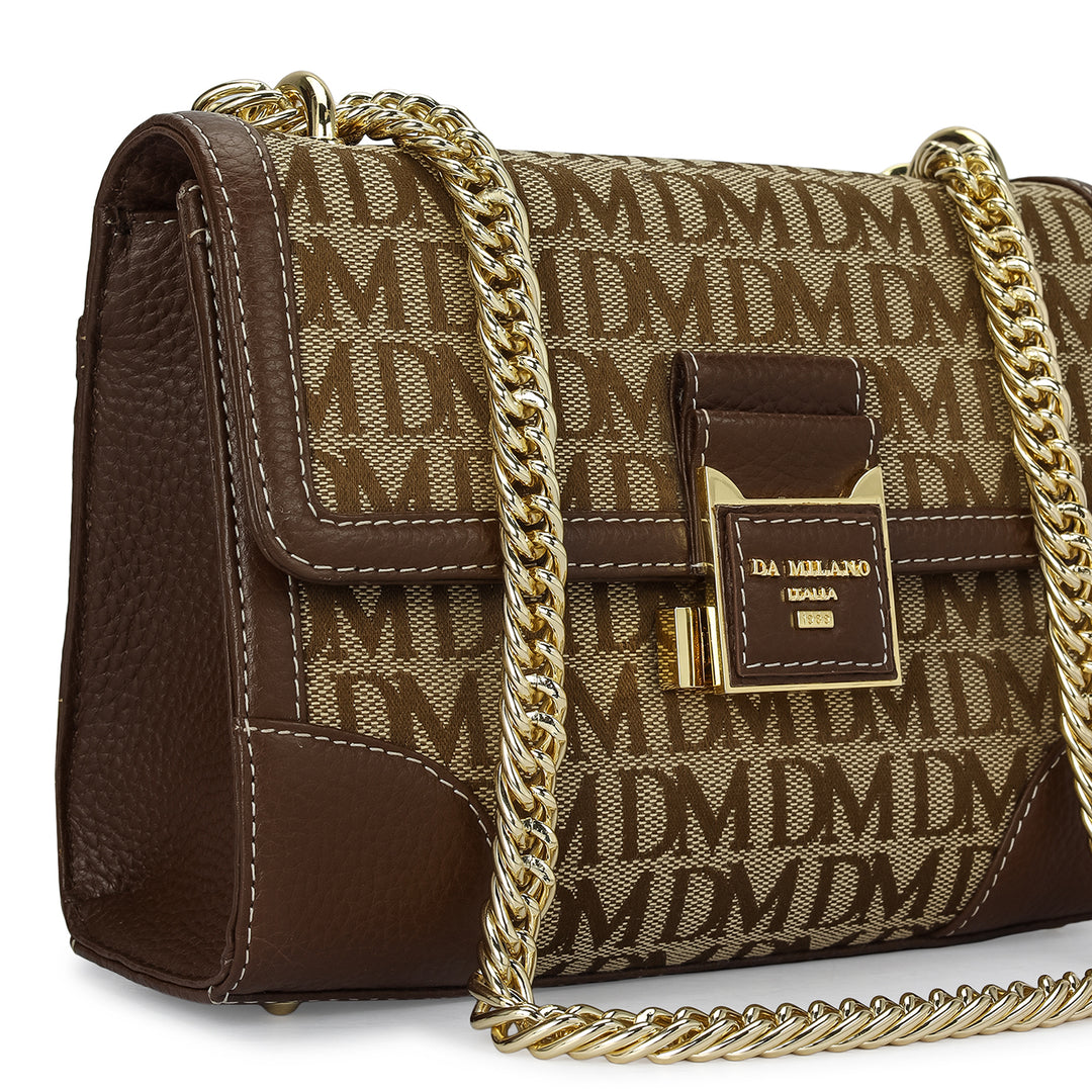 Small Canvas Wax Leather Shoulder Bag - Beige & Espresso