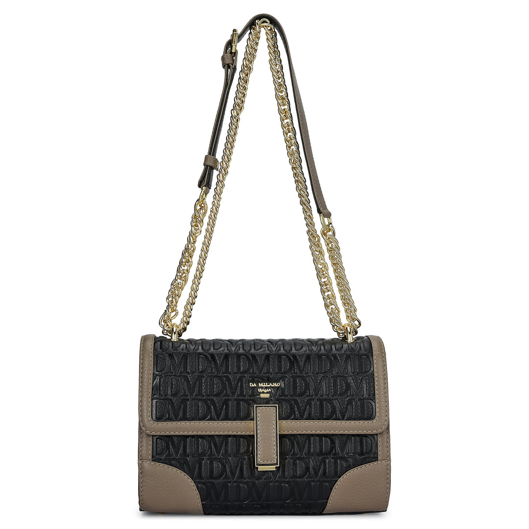 Small Monogram Leather Shoulder Bag - Black